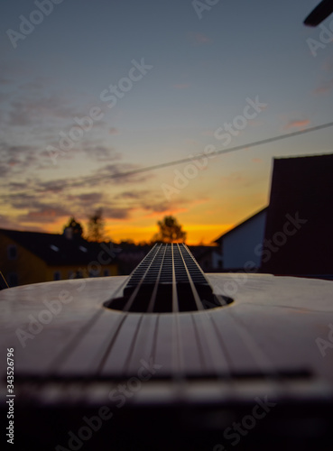 Guitar Close up at sunset 