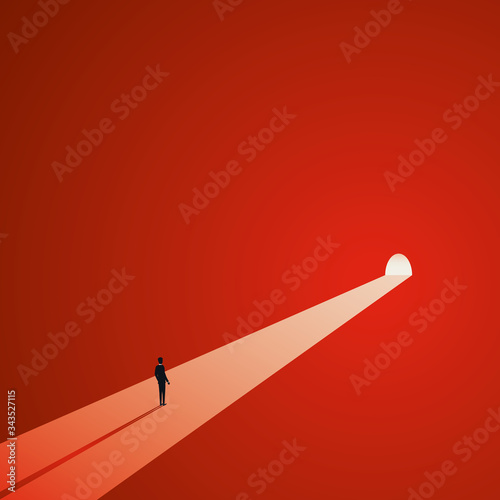 Light at the end of the tunnel vector concept. Symbol of dark times ending, hope on horizon, future success.