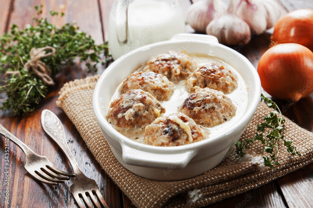 Meatballs with rice in a creamy sauce Meatballs with rice in a creamy sauce