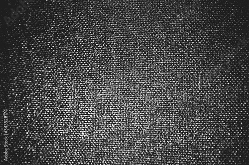 Distress grunge vector texture of fabric, bag, sack, sac, sackcloth, bagging, sacking. Black and white background.
