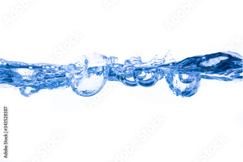 water splash and air bubbles on white background