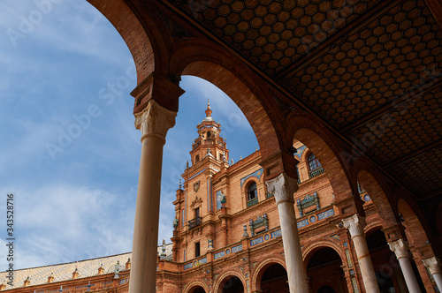 Historic buildings and monuments of Seville, Spain. Spanish architectural styles. Spain square photo