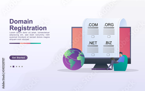 Vector illustration of Domain Registration concept, The concept of registering a website domain using a computer.