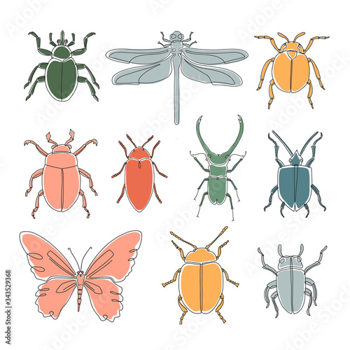 Set of different outline abstract insects. HAnd  drawn vector illustration for pattern, logo, design. © MariaNechaeva