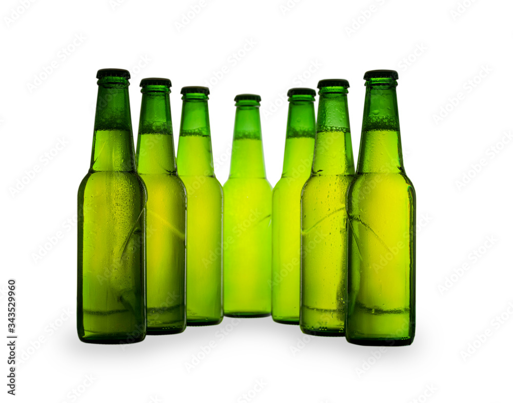 Green beer bottles isolated on white background. Green beer bottles isolated on white background.
