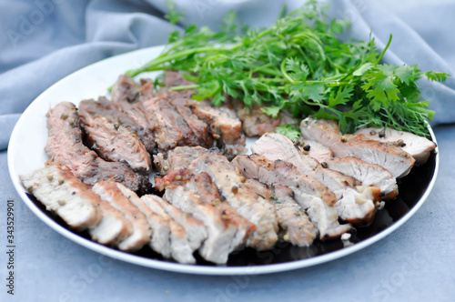 grilled pork , pork steak and beef steak