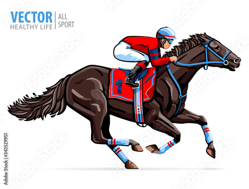 Tablou canvas Jockey on racing horse