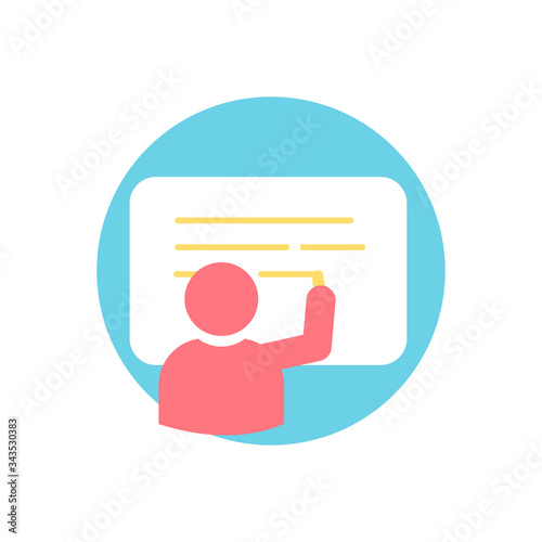 Vocational training and teaching icon. Person symbol writing on a blackboard.