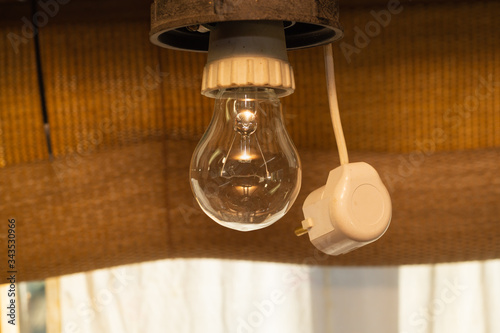 Incandescent lamp. light bulb and electric plug