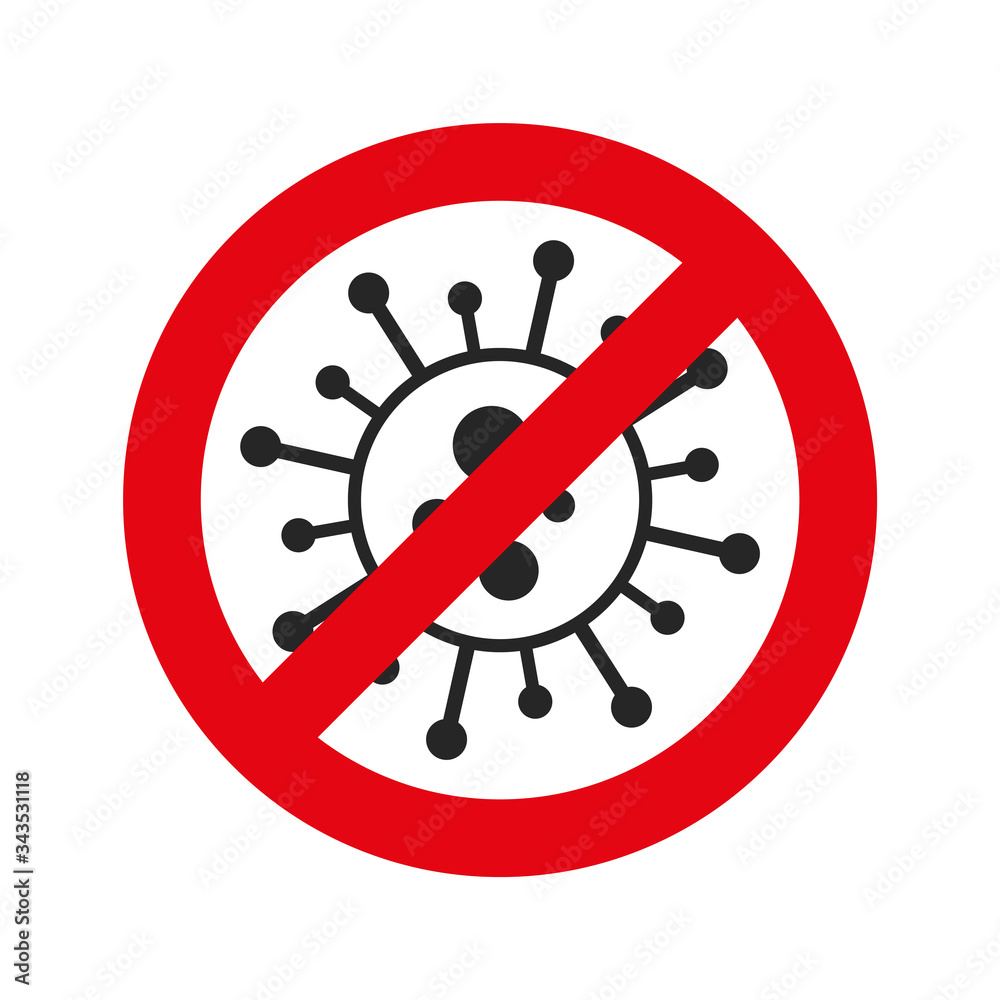 Vector coronavirus icon with red stop symbol. Vector bacteria design. Warning virus sign. Ncov, covid - 19 logo Vector coronavirus icon with red stop symbol. Vector bacteria design. Warning virus sign. Ncov, covid - 19 logo