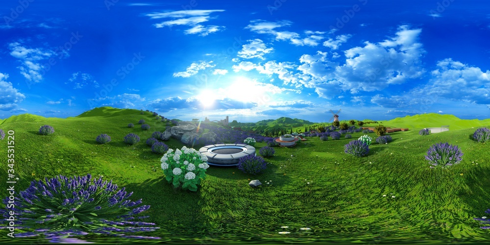 Fototapeta premium Lavender fields landscape 3d rendering
