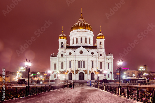 Russia Moscow. The main church of Russia. Cathedral of Christ the Savior at night.