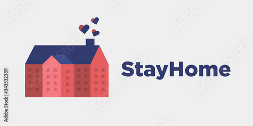 Stay from home slogan with house and heart. Protection awareness social media campaign or measure from coronavirus, Stay from home quote text, vector