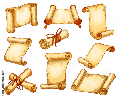 Parchment paper scroll manuscripts rolls sketch vector