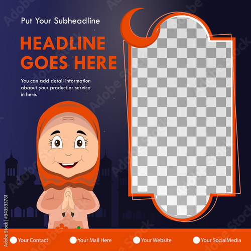 ramadan greeting card design with ramadan kareem hijab cartoon character.
