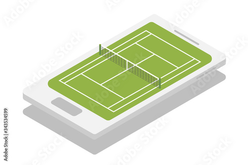 Vector tennis court isometric on smartphone. - Sport court for infographic.