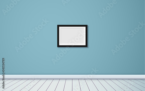 Vector illustration of a wooden frame and icons. Area for photography on the wall, design of interest. Realistic illustration of a wooden material with a texture.