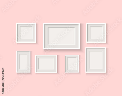 Vector illustration of a wooden frame and icons. Area for photography on the wall, design of interest. Realistic illustration of a wooden material with a texture.