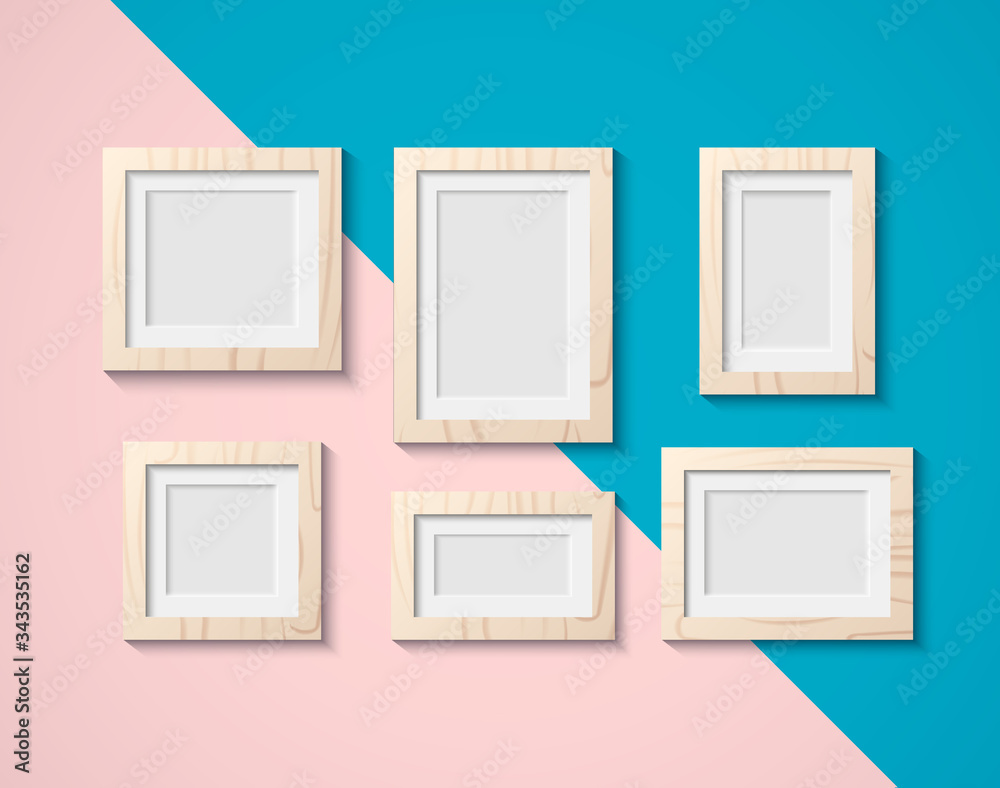 Vector illustration of a wooden frame and icons. Area for photography on the wall, design of interest. Realistic illustration of a wooden material with a texture. Vector illustration of a wooden frame and icons. Area for photography on the wall, design of interest. Realistic illustration of a wooden material with a texture.