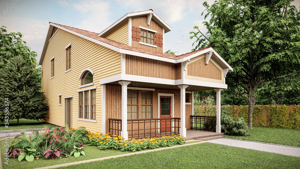 Fototapeta premium 3d visualisation of a traditional american house