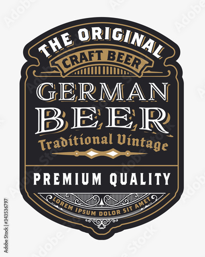 Vintage  beer label design template with hops. Vector illustration.