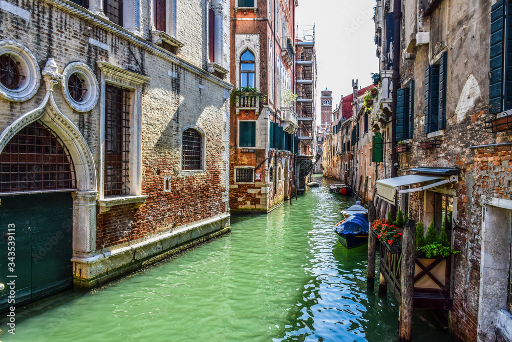 canal in venice italy with no people green clean water 