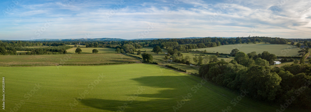 Panoramic view of beautiful English countryside farmland 