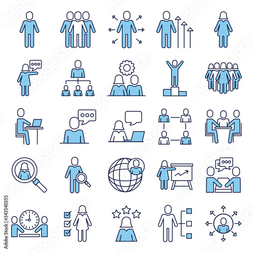 bundle of people avatars line and fill style