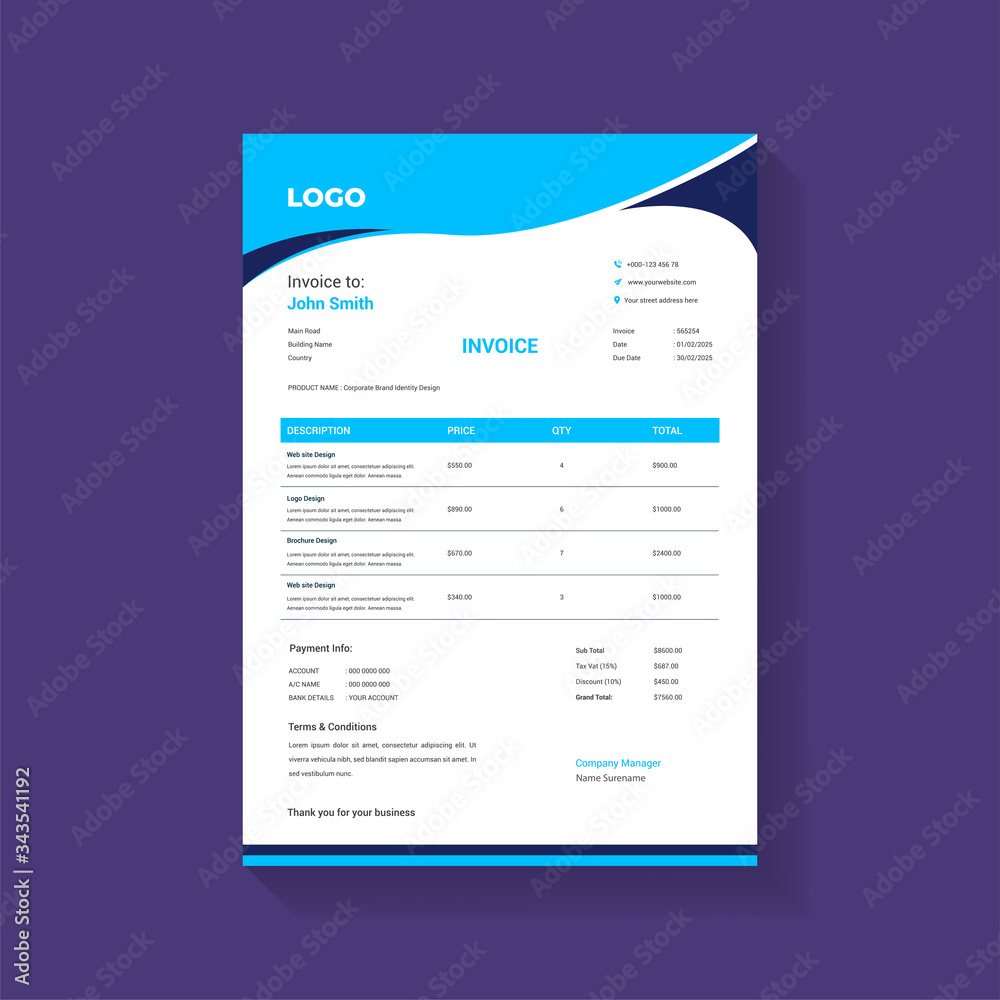Corporate business invoice design vector template Corporate business invoice design vector template