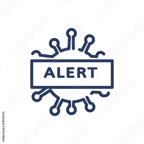 Virus alert thin line icon. Warning, flu, immunity isolated outline sign. Healthcare and virology concept. Vector illustration symbol element for web design and apps
