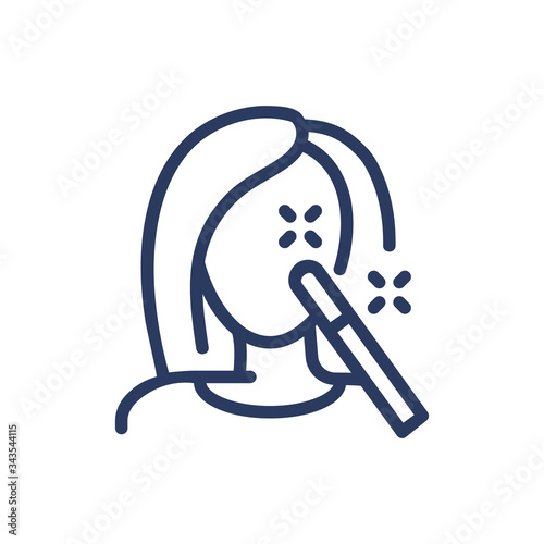Portrait retouch thin line icon. Face, selfie, magic wand isolated outline sign. Image editing and photo correction concept. Vector illustration symbol element for web design and apps