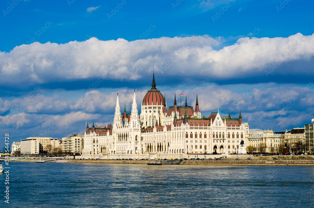 Parliament building in Budapest, Hungary on a sunny day
