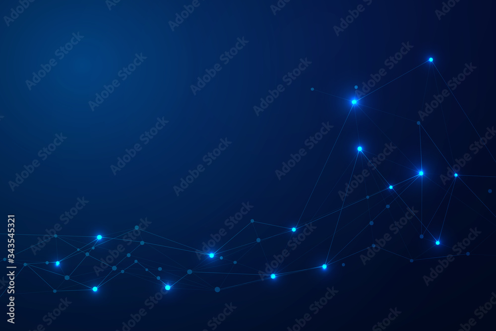 Obraz premium Abstract connecting dots and lines, Polygonal background, technology connection digital data and big data concept, vector illustrator