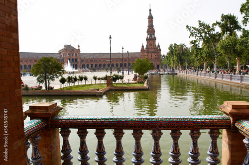 Historic buildings and monuments of Seville, Spain. Spanish architectural styles. Spain square photo