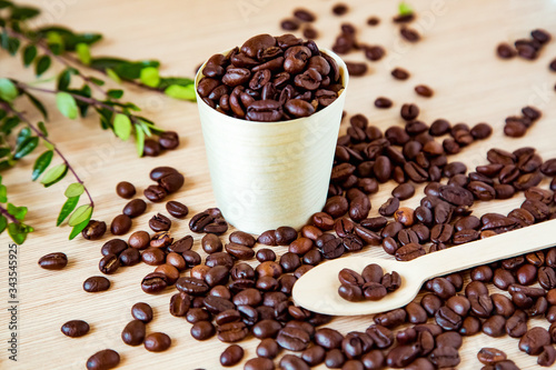 coffee beans, in disposable, eco-friendly dishes.without plastic.