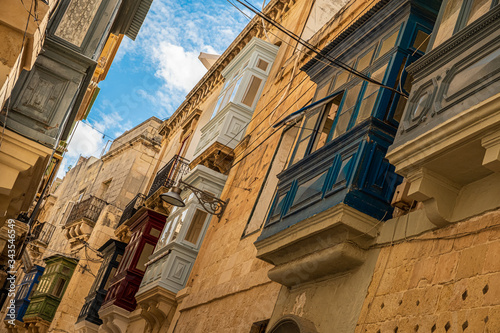 Three Cities Birgu Senglea and Cospicua Old Architecture. Details ancient streets, alleys and limestone walls. Travel location Malta. photo