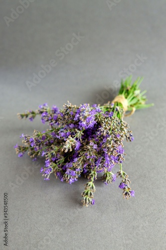 Bunch of lavender flowers on grey background