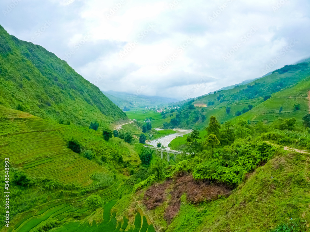 Fototapeta premium Lào Cai rice fields near Sapa (Chapa) in north mountains of Vietnam, Lào Cai, Vietnam