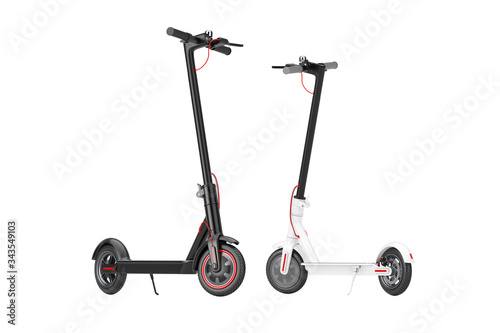 Black and White Modern Eco Electric Kick Scooters. 3d Rendering