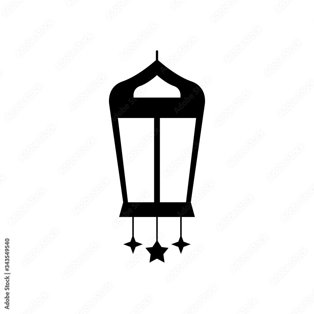 eid mubarak concept, arabic lantern with decorative stars hanging icon, line style