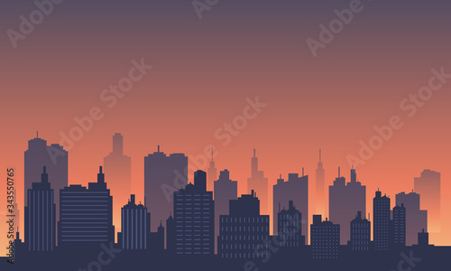 City background at dusk, downtown many mall and apartment