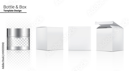Glossy Jar Transparent Metallic Bottle Mock up Realistic Cosmetic and 3 Dimensional Box for Whitening Skincare and Aging anti-wrinkle merchandise on White Background. Health Care and Medical