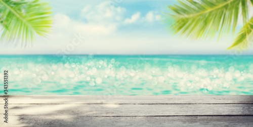 Summer tropical sea and empty wooden table