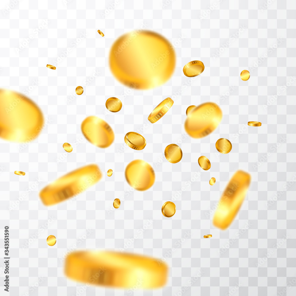 Realistic gold coins explosion isolated on transparent background ...