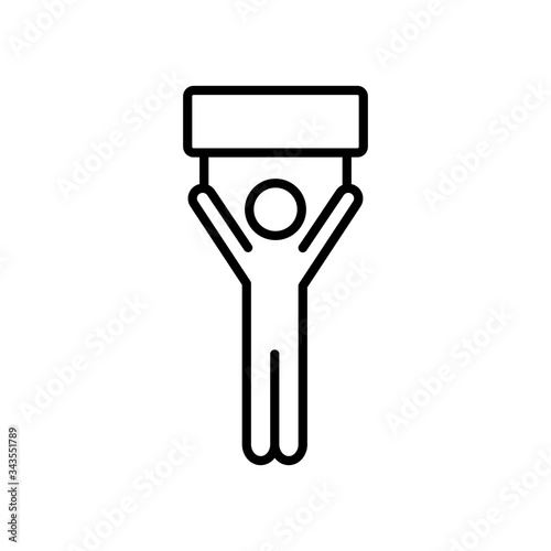 pictogram man holding up a billboard icon, line style