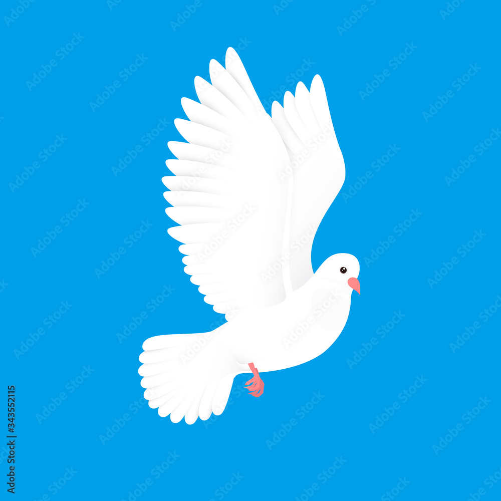 Obraz premium White dove. Free bird in sky. Paper pigeon flying silhouette. Vector illustration