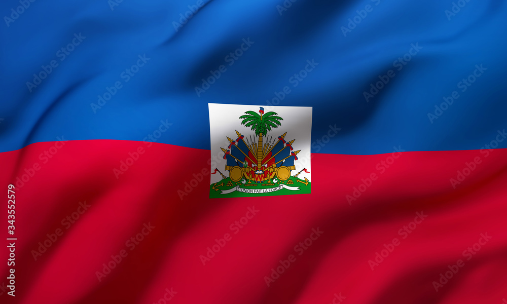 Fototapeta premium Flag of Haiti blowing in the wind. Full page Haitian flying flag.