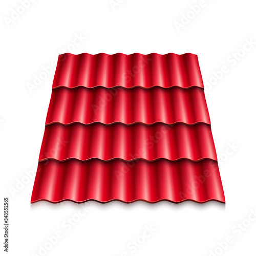 Red corrugated roof tile. Modern roof coverings. Vector illustration isolated on white background