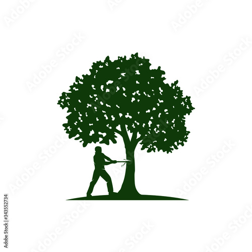A Man Cutting Tree Illustration Vector