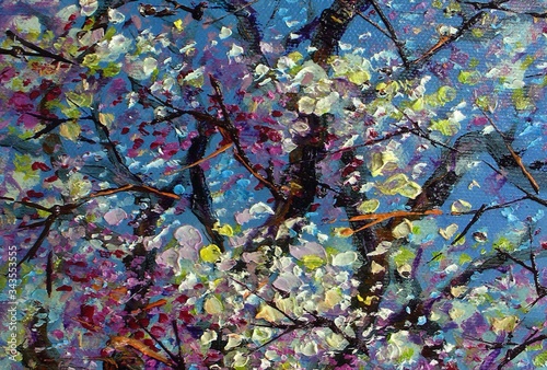 oil painting cherry blossom flower , emotion art , oil paints of artwork 